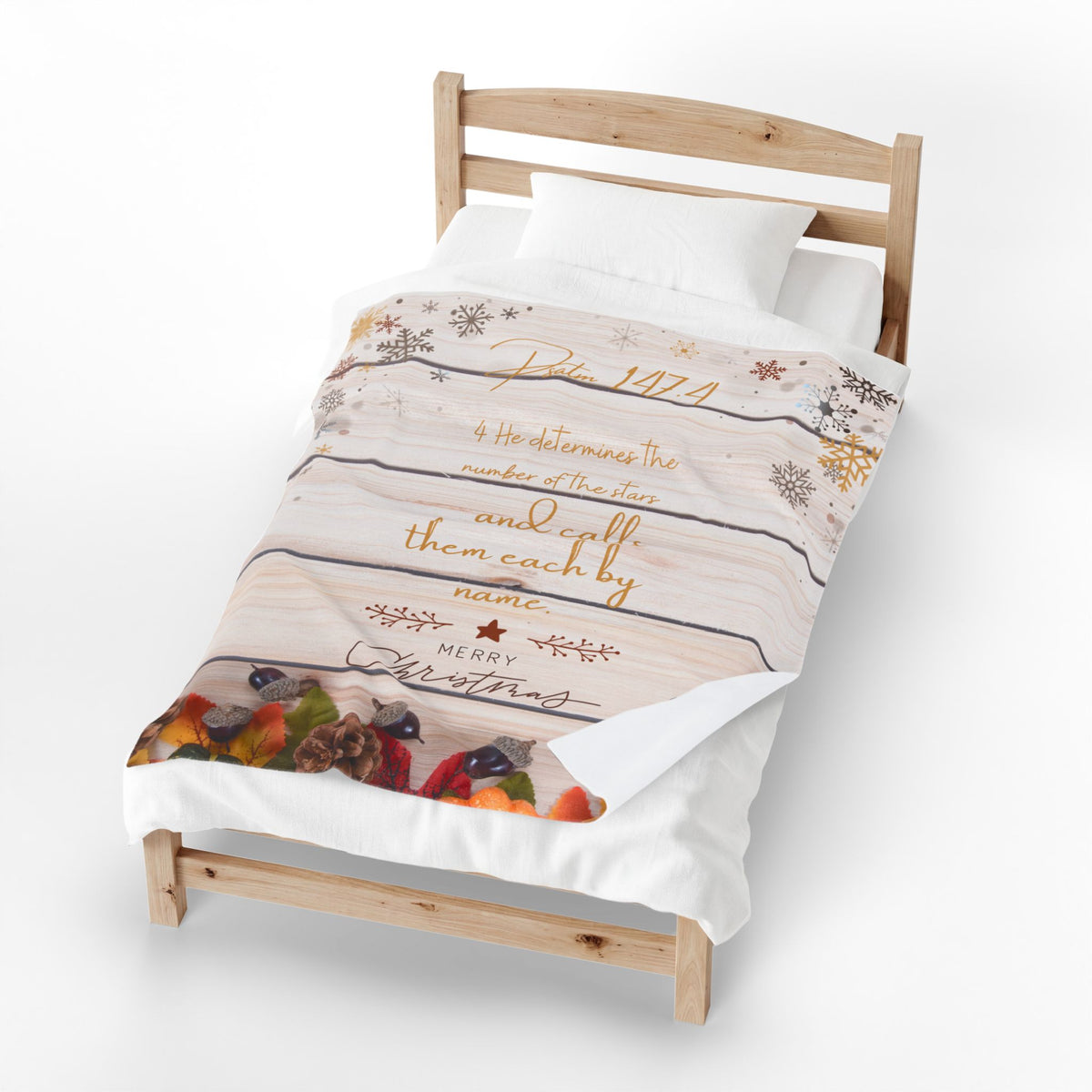 Christmas Velveteen Plush Blanket – ‘Psalms 147:4’ Bible Verse