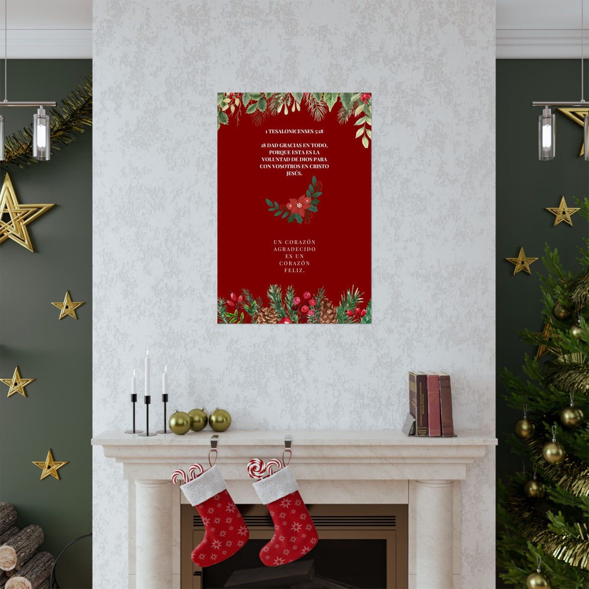 Christmas Bible Verse Poster — "Dad Gracias en Todo..." Matte Vertical Holiday Wall Art