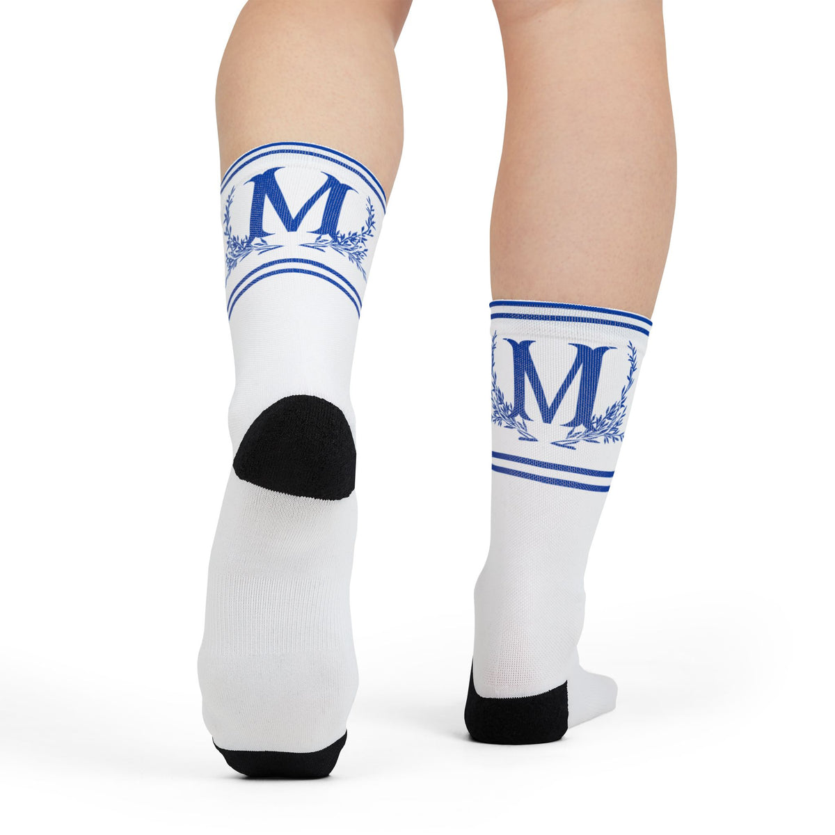 Blue Monogram M Cool Crew Socks | Personalized Initial Socks