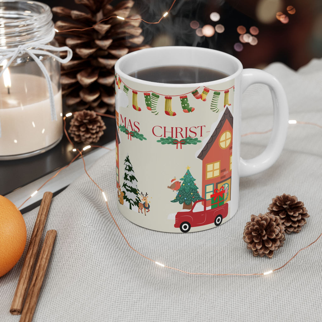 Cozy Christmas House Mug | Ceramic Holiday Coffee Cup