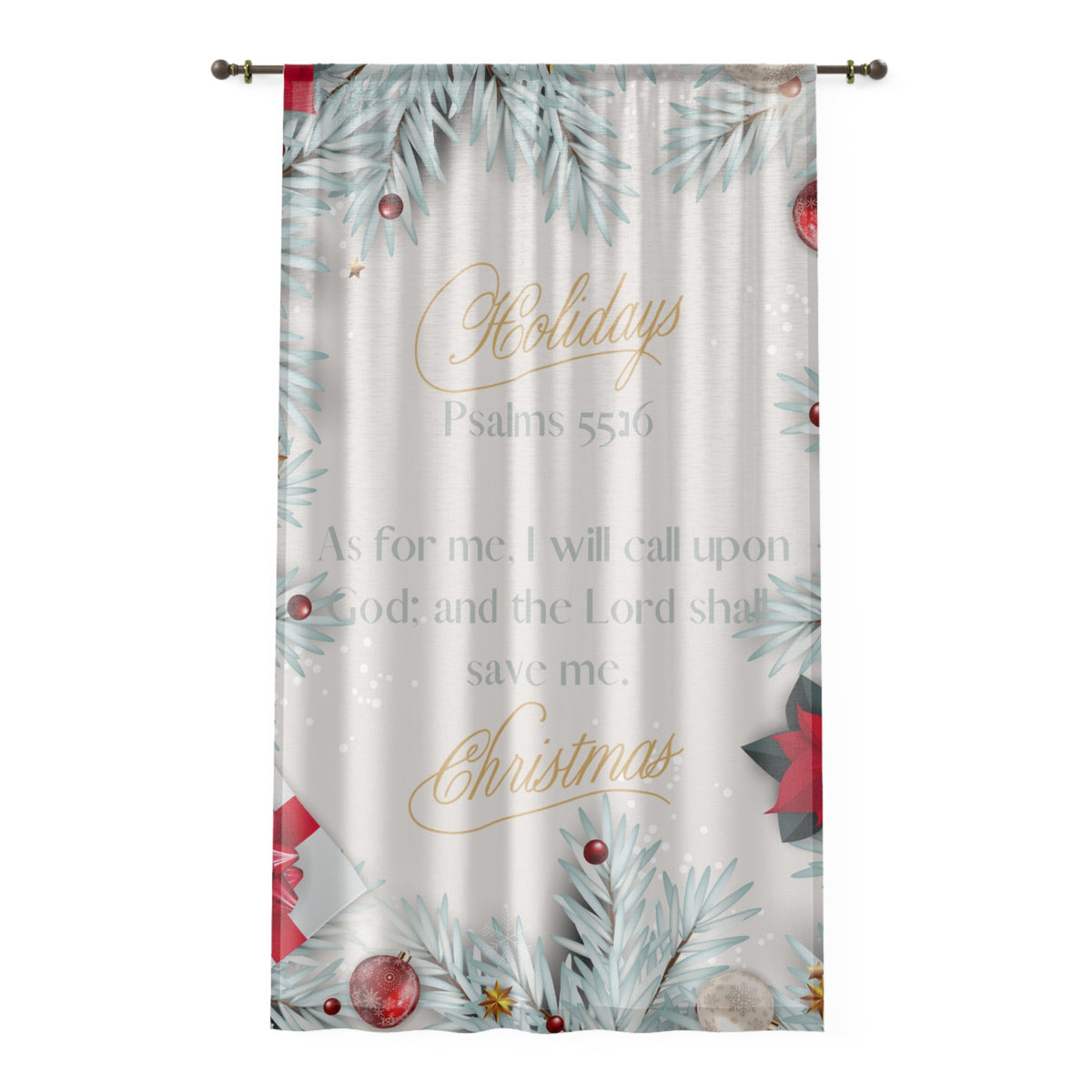 Christmas Scripture Sheer Curtain - "Psalms 55:16" Holiday Window Panel