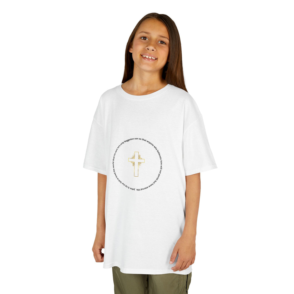 Kids Christian T‑Shirt — Gold Cross & "my refuge & my strength" Faith Tee