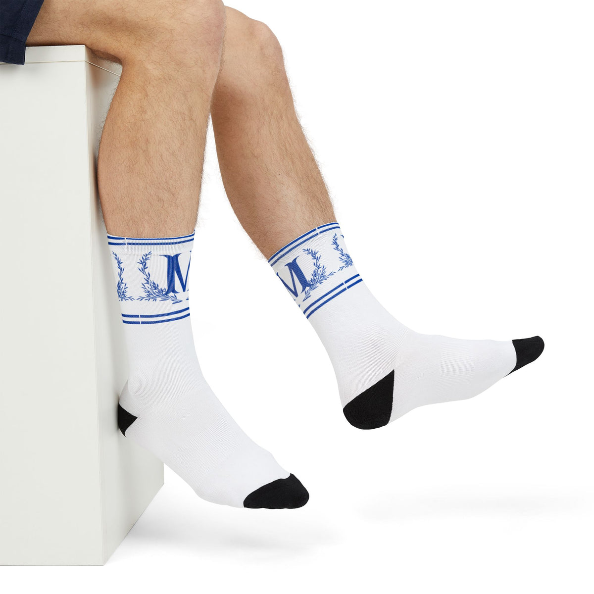 Blue Monogram M Cool Crew Socks | Personalized Initial Socks