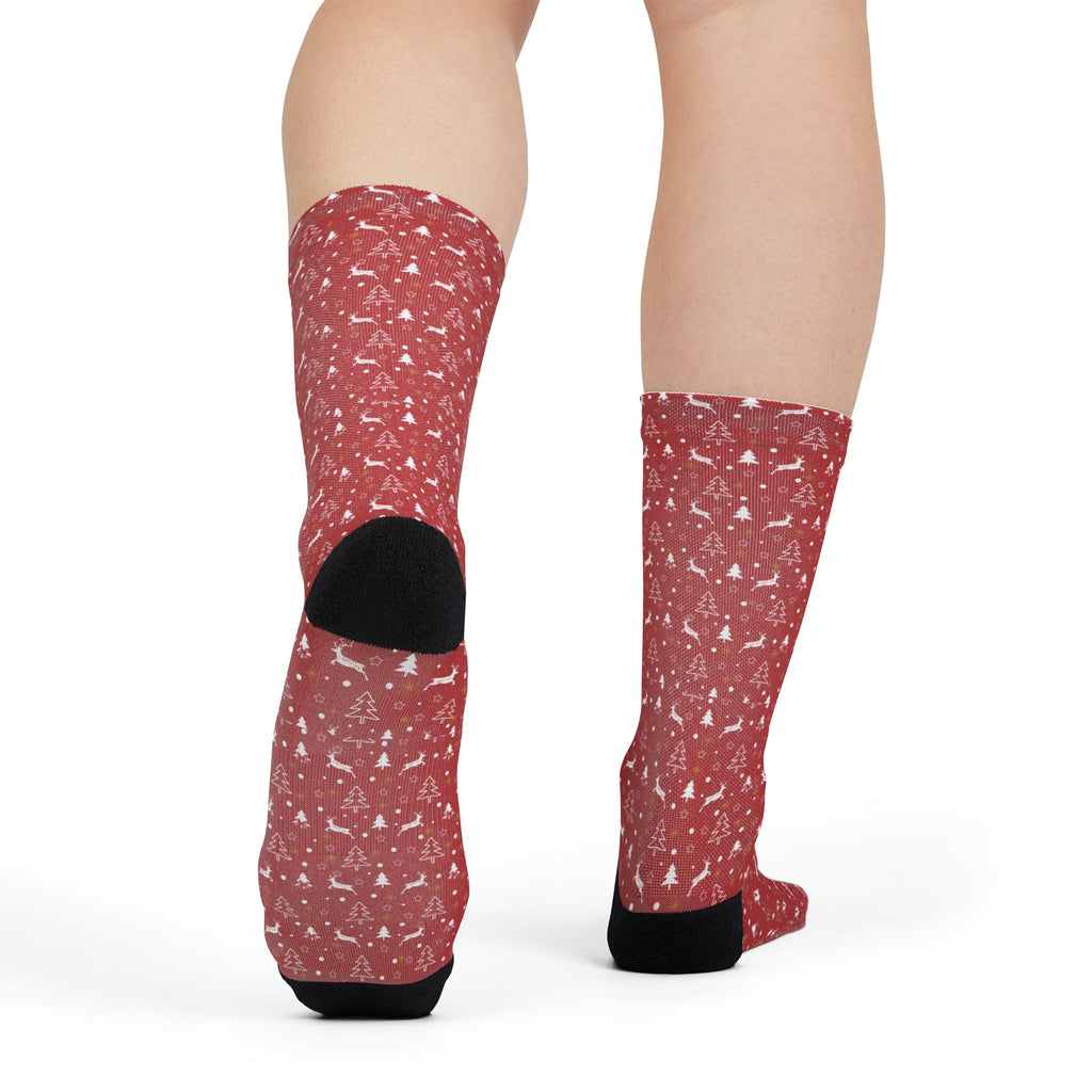 Red Christmas Pattern Crew Socks