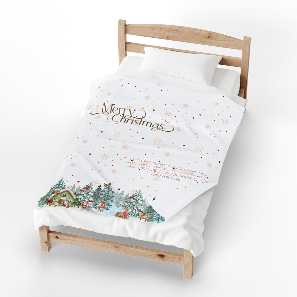 Christmas Psalms 23:6 Velveteen Plush Blanket — Winter Village Holiday Throw