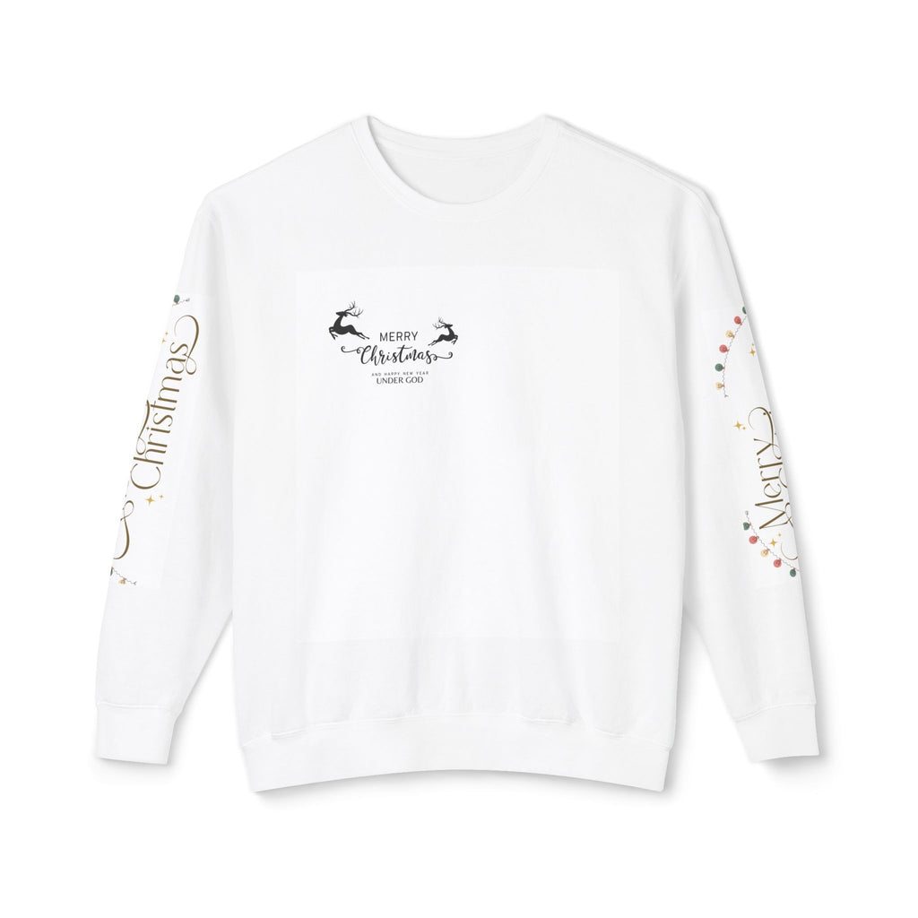Christmas Graphic Crewneck Sweatshirt — Merry Christmas Holiday Sweater with Festive Sleeve Prints