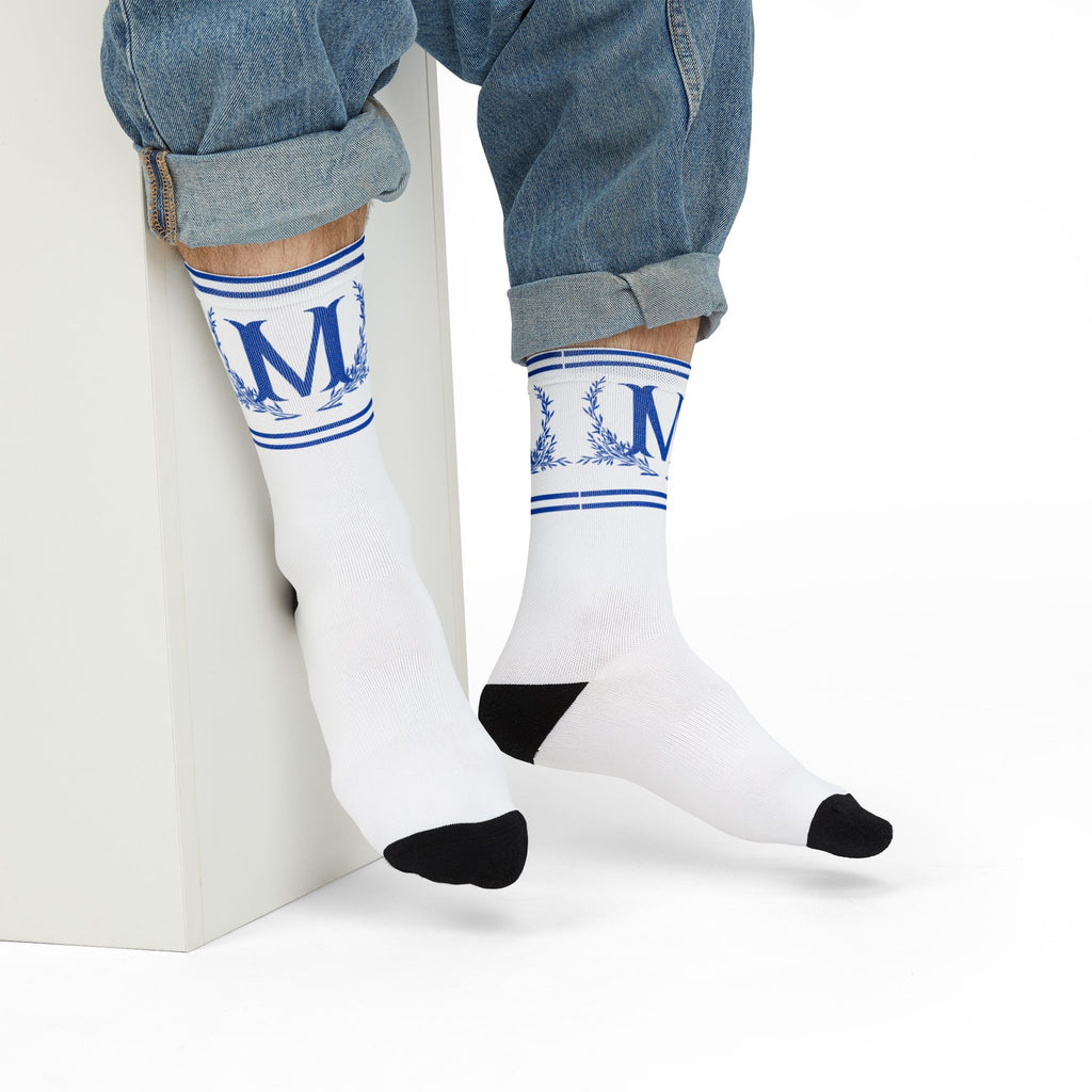 Blue Monogram M Cool Crew Socks | Personalized Initial Socks