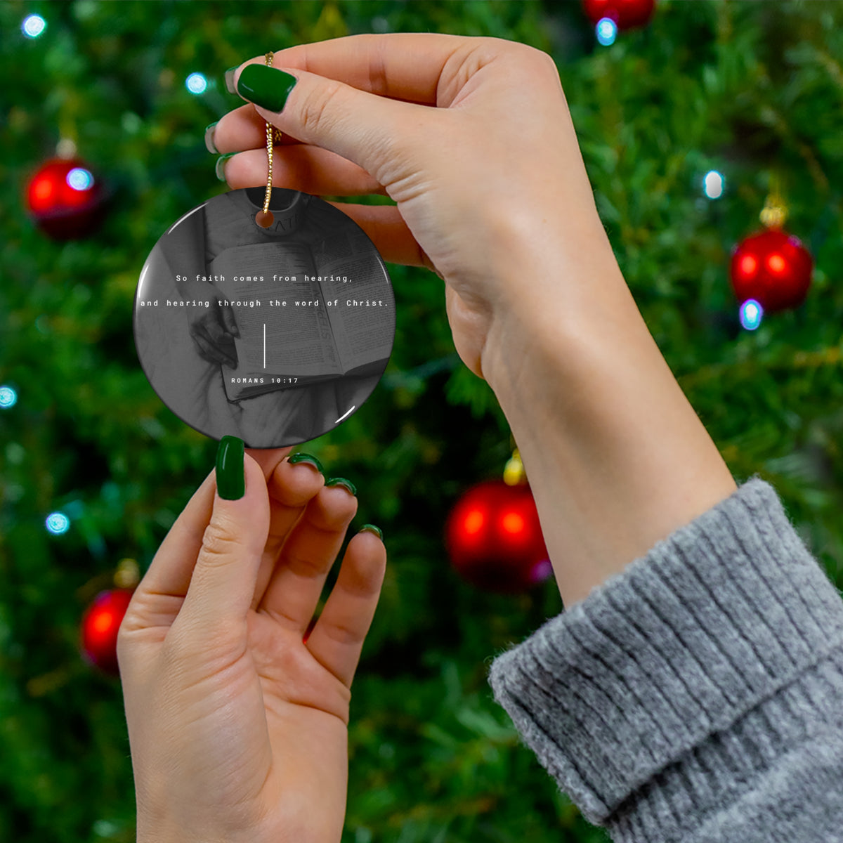 Christian Scripture Star Ornament — Romans 10:17 Ceramic Christmas Ornament
