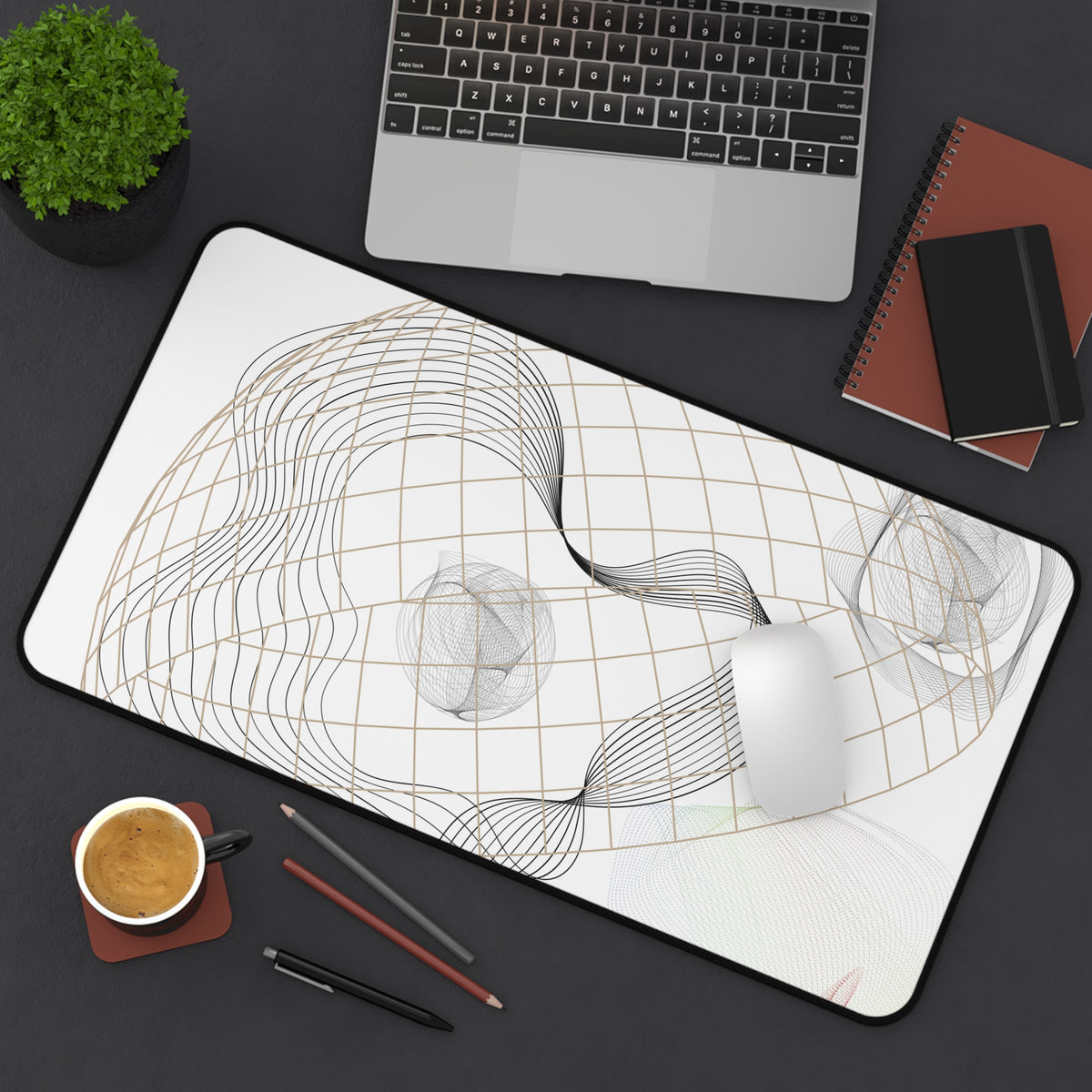 Minimalist Wireframe Desk Mat — Abstract Geometric Mouse Pad for Office & Home
