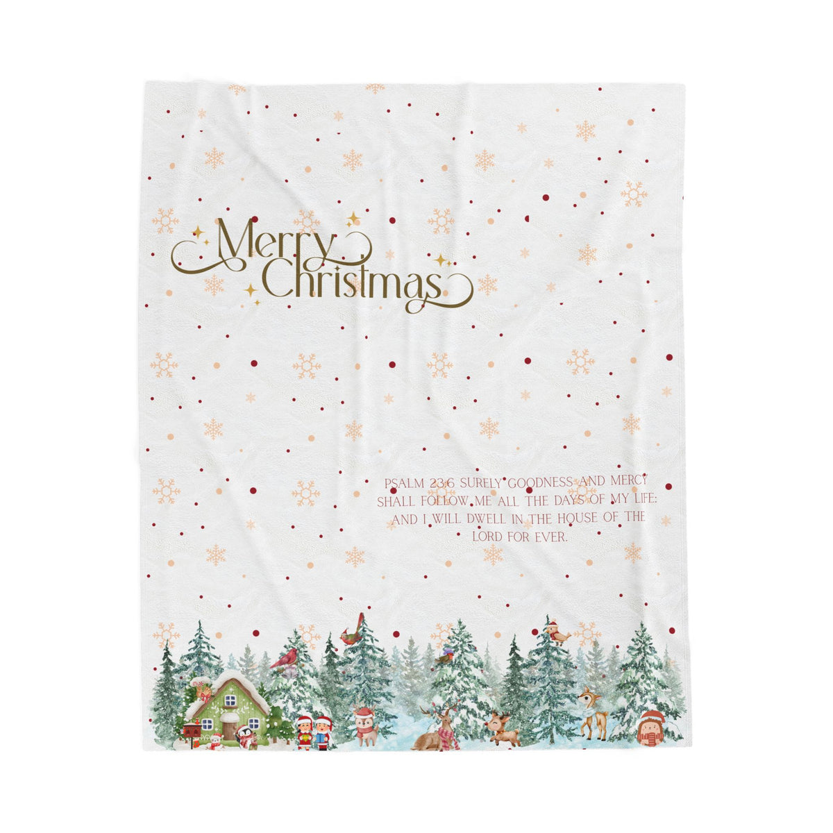Christmas Psalms 23:6 Velveteen Plush Blanket — Winter Village Holiday Throw