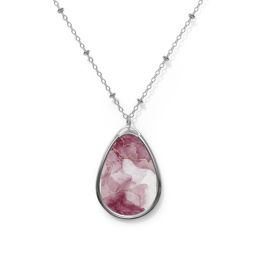 Elegant Rose Marble-Print Oval Pendant Necklace