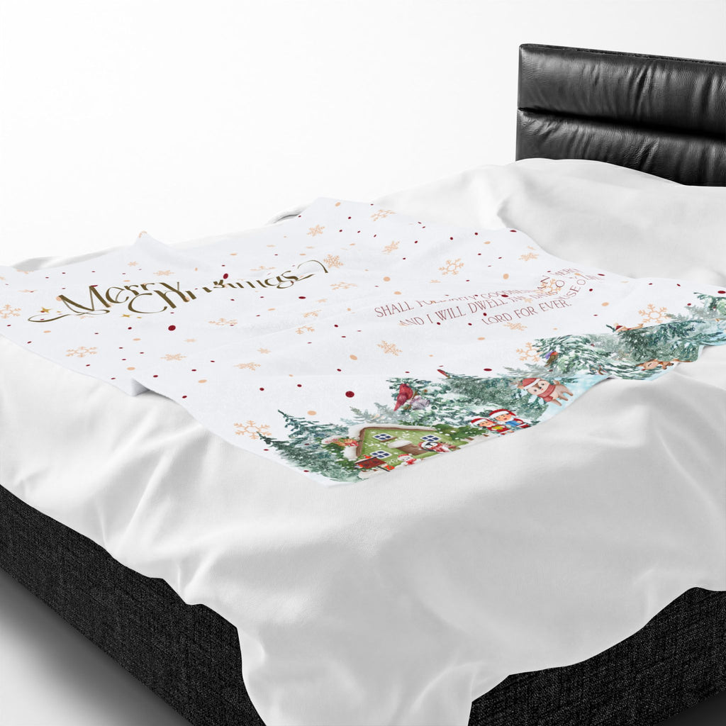 Christmas Psalms 23:6 Velveteen Plush Blanket — Winter Village Holiday Throw
