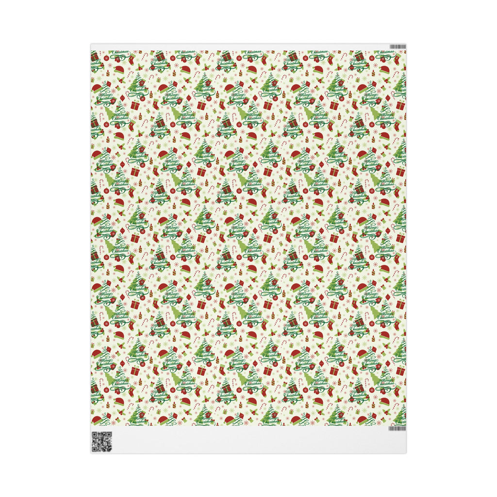 Christmas Wrapping Paper Roll — Festive Holly, Trees & Stockings Pattern