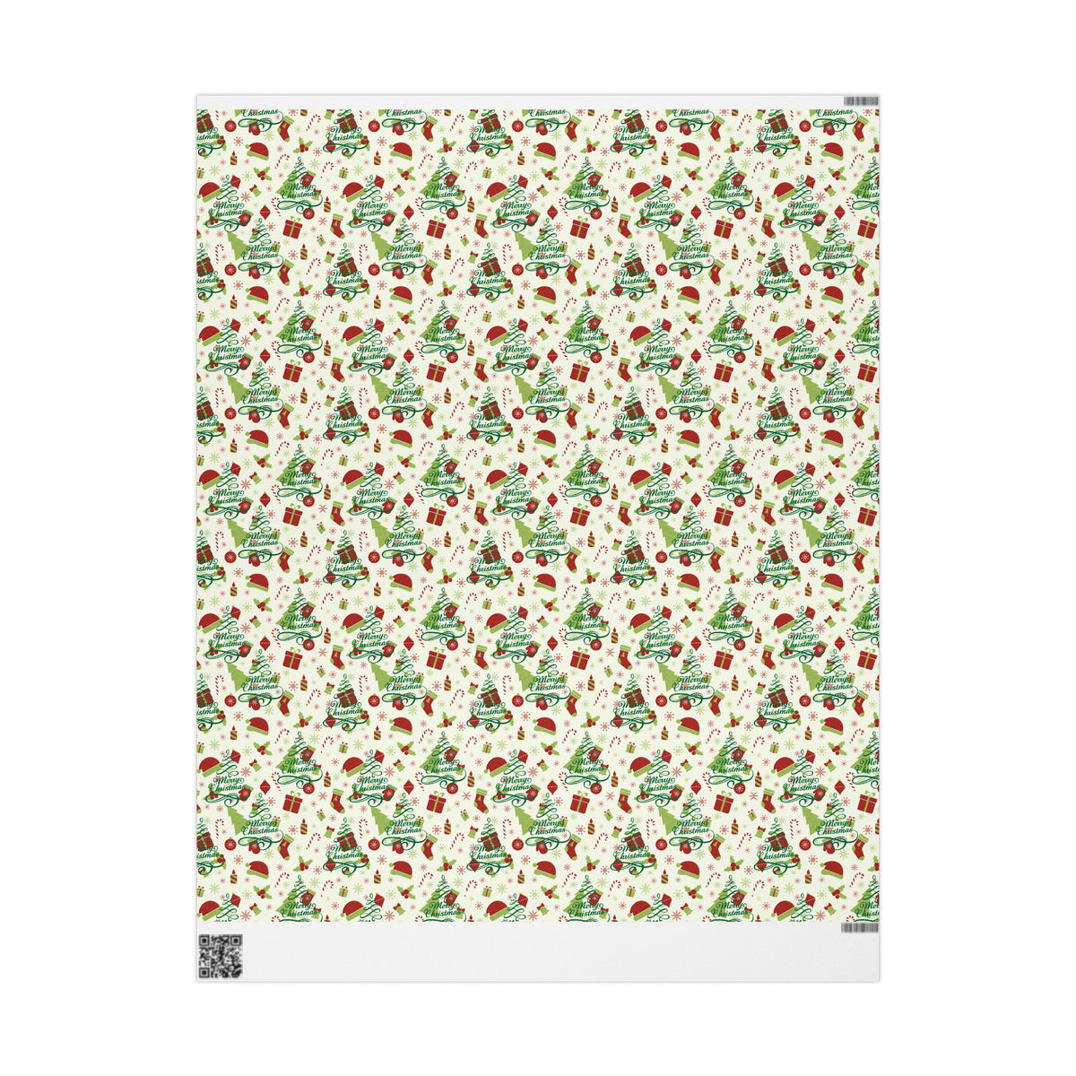Christmas Wrapping Paper Roll — Festive Holly, Trees & Stockings Pattern