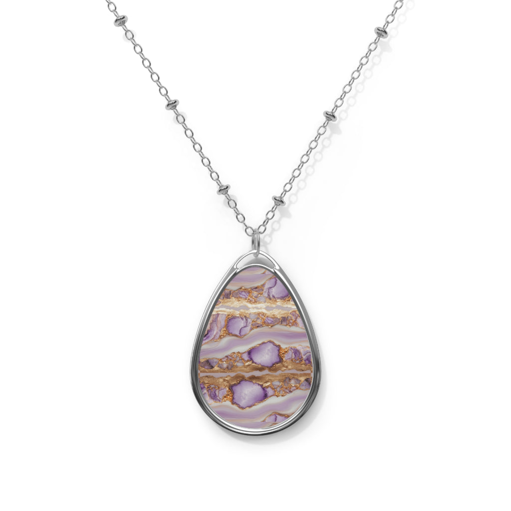 Elegant Lavender Agate-Print Teardrop Pendant Necklace