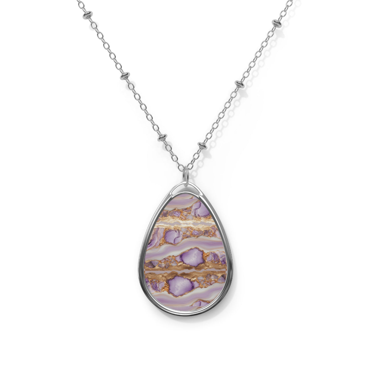 Elegant Lavender Agate-Print Teardrop Pendant Necklace