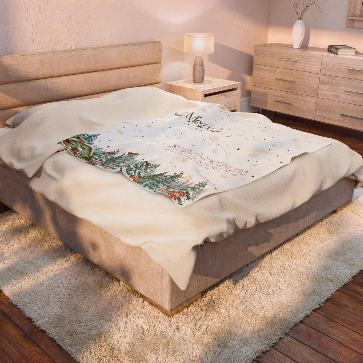 Christmas Psalms 23:6 Velveteen Plush Blanket — Winter Village Holiday Throw