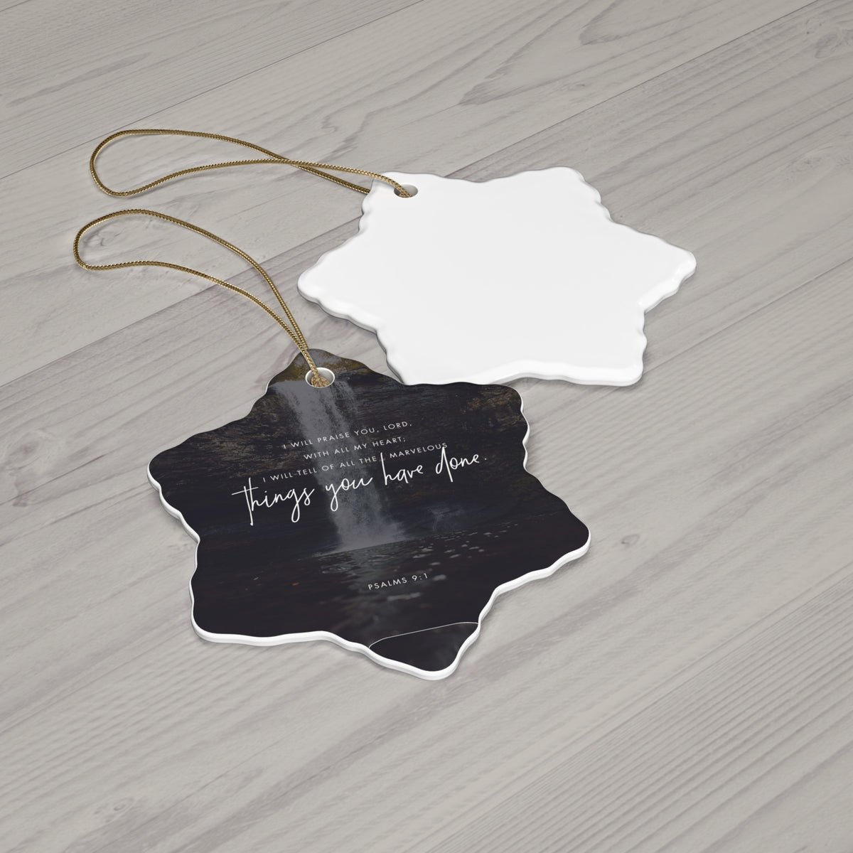 Psalms 9:1 Ceramic Faith Ornament — Christmas Decoration