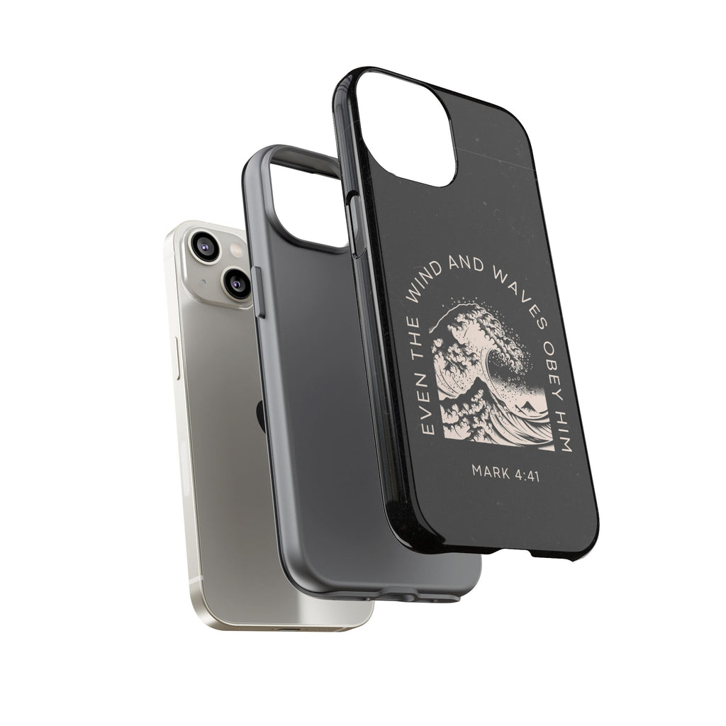 Even the Wind and Waves Obey Him phone case Mark 4:41 scripture iPhone case