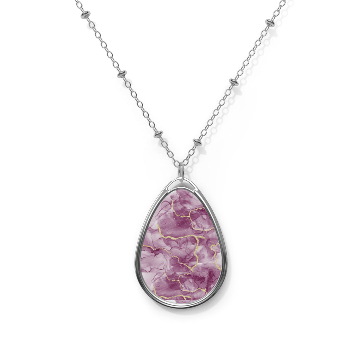 Elegant Pink Marble-Print Teardrop Pendant Necklace