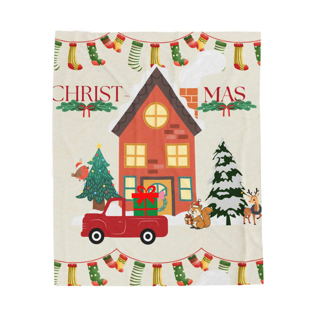 Christmas Cozy Velveteen Blanket & Holiday House Plush Throw