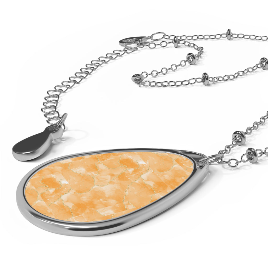 Elegant Peach Marble-Print Oval Pendant Necklace