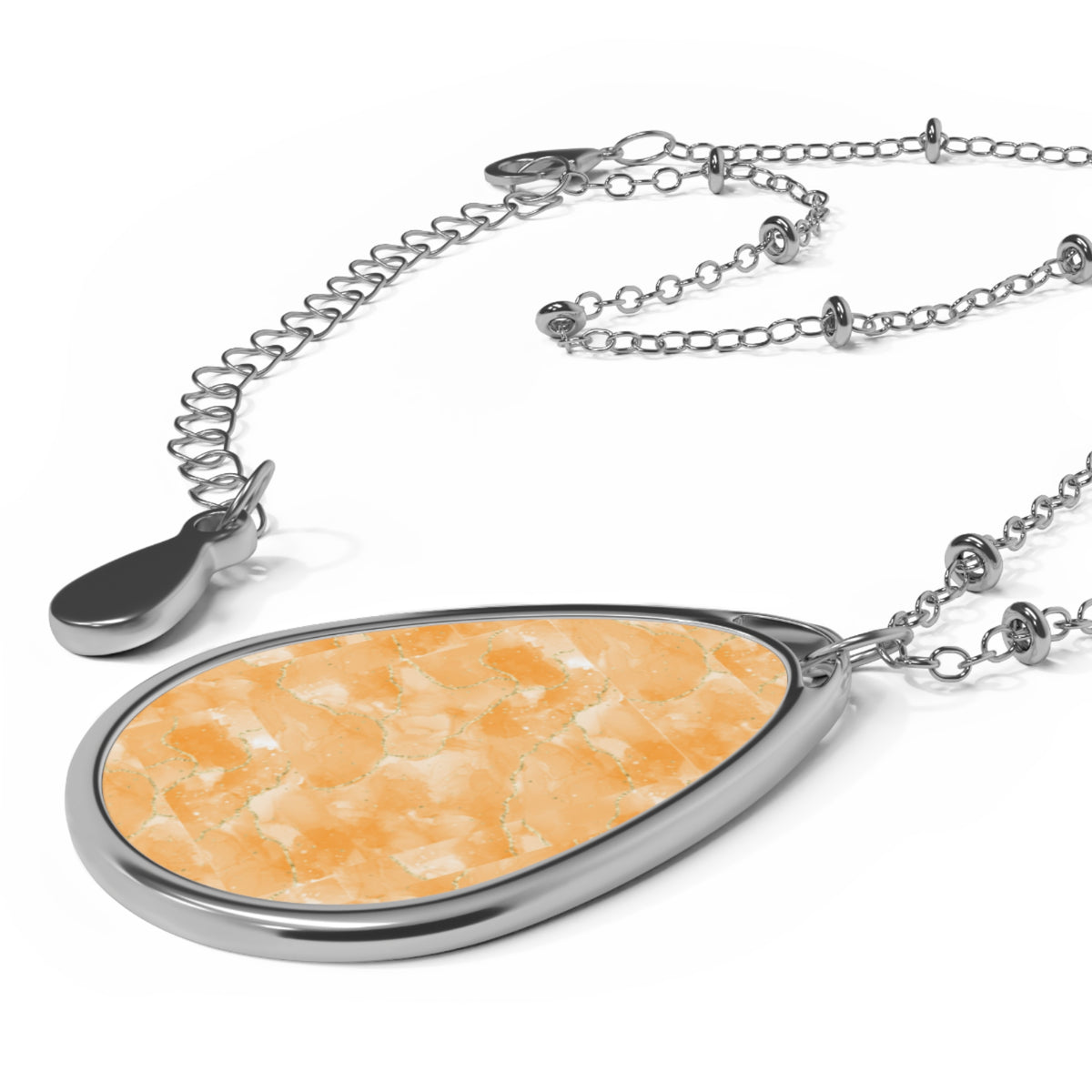 Elegant Peach Marble-Print Oval Pendant Necklace