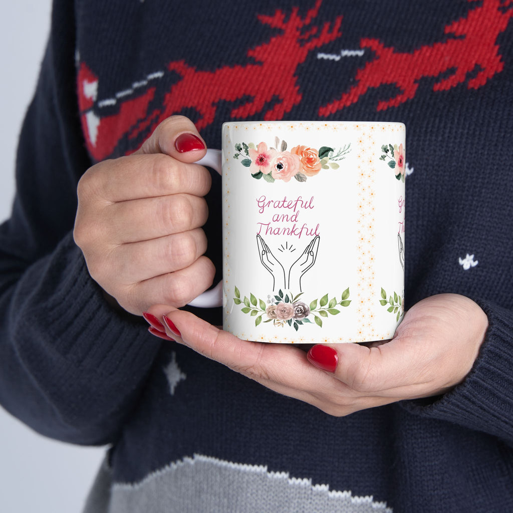 Grateful and Thankful | Beautiful Floral Mug Ceramic coffee cup