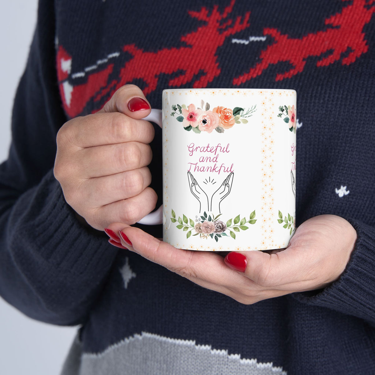 Grateful and Thankful | Beautiful Floral Mug Ceramic coffee cup