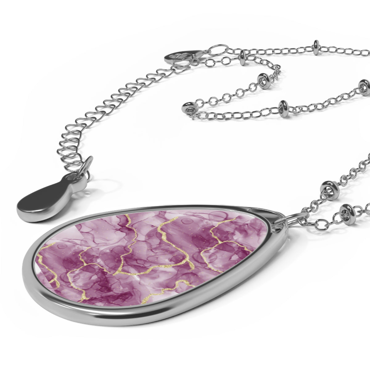 Elegant Pink Marble-Print Teardrop Pendant Necklace