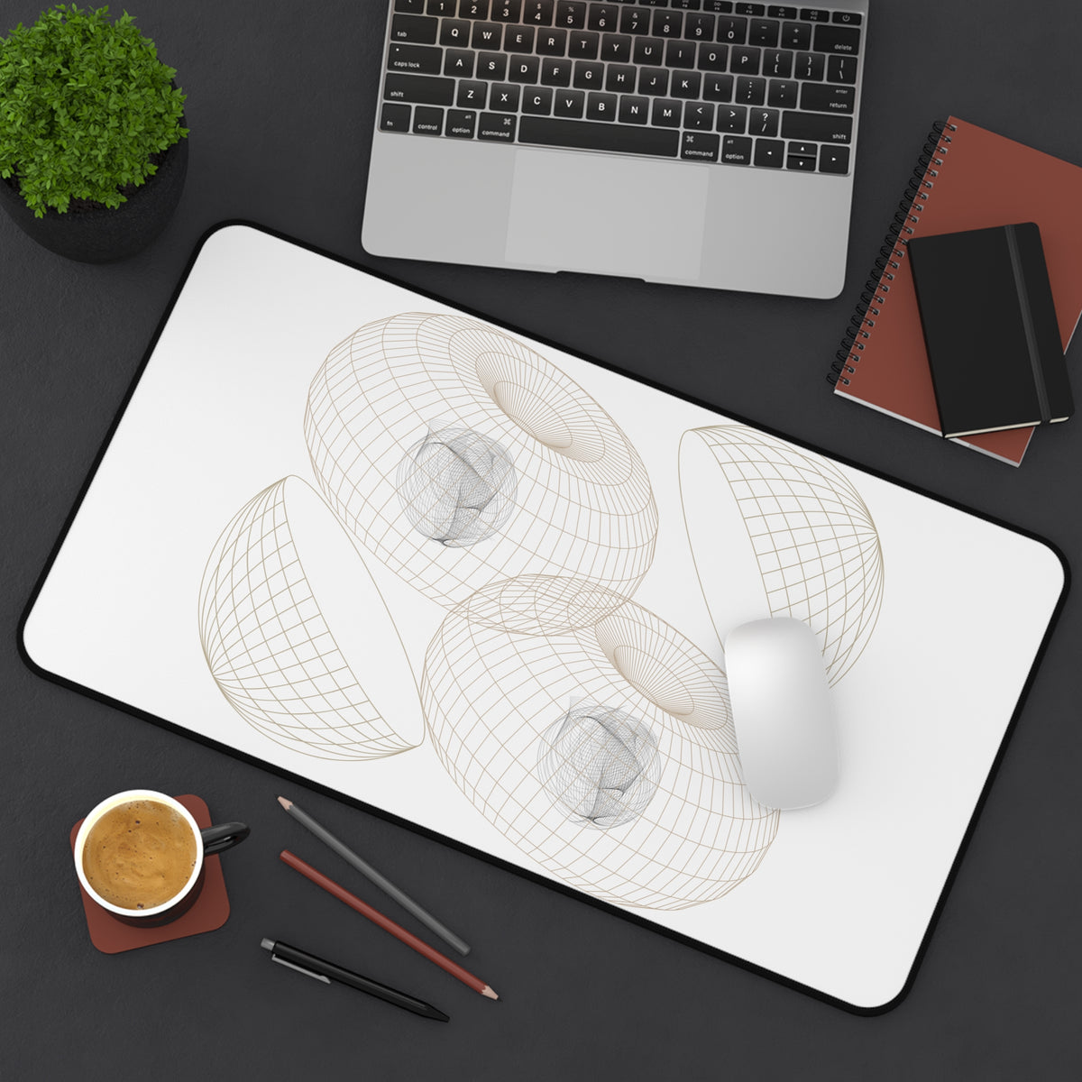 Geometric Wireframe Donut Desk Mat | Minimal Tech Mousepad