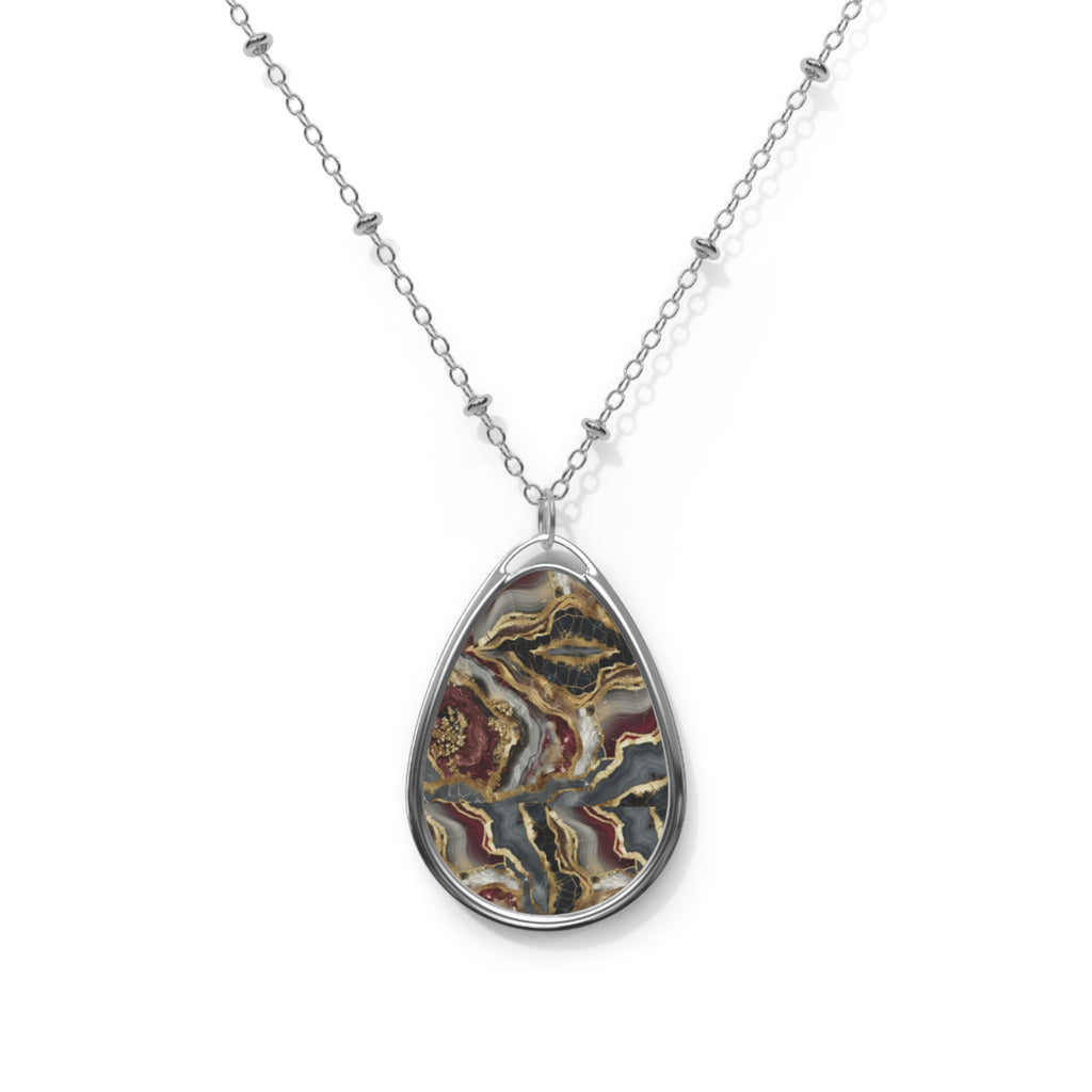 Elegant Agate-Print Oval Pendant Necklace