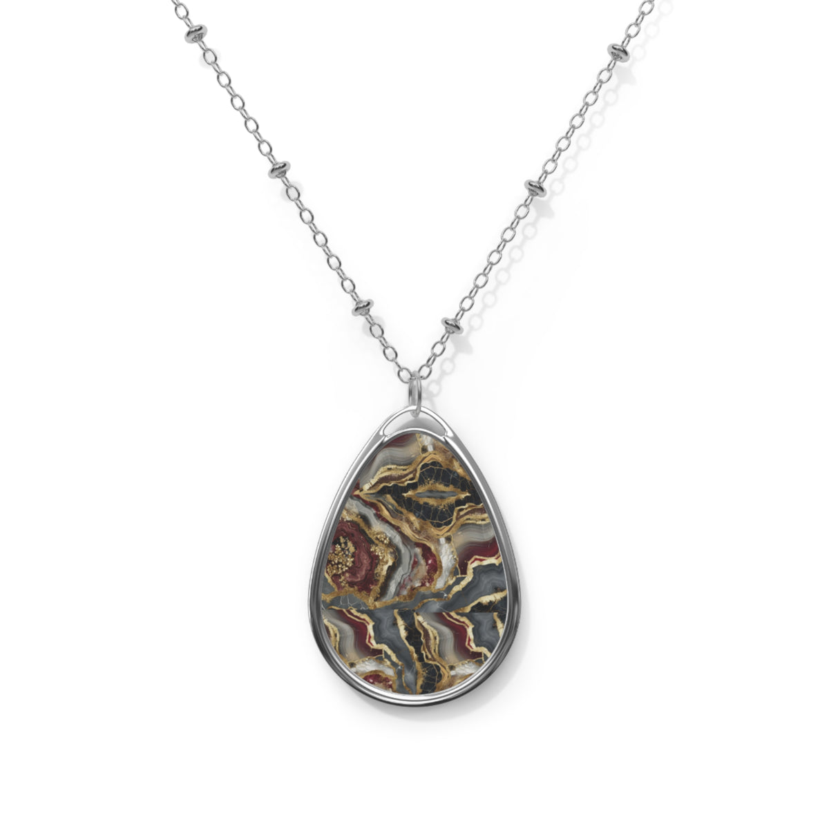 Elegant Agate-Print Oval Pendant Necklace