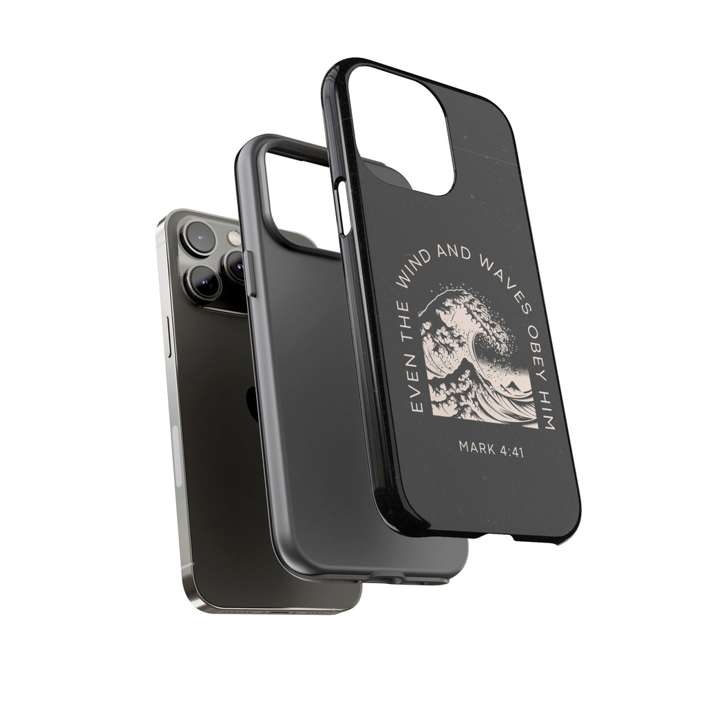Even the Wind and Waves Obey Him phone case Mark 4:41 scripture iPhone case