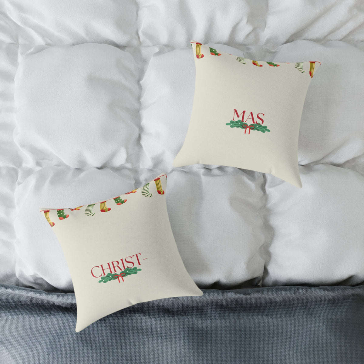 Christmas Holly Pillow 'Christmas' Holiday Square Faith Pillow