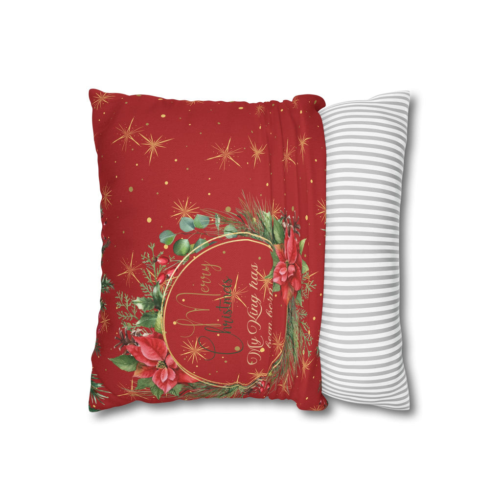 Christmas Wreath Decorative Pillowcase — "Merry Christmas" My King Has Been Born" Pillow Cover