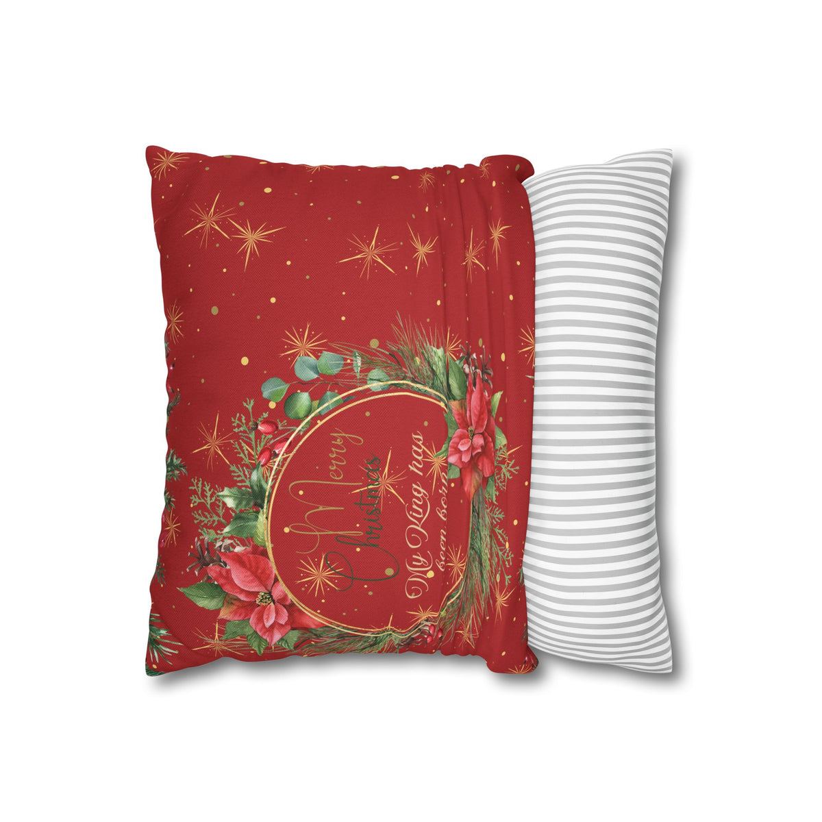 Christmas Wreath Decorative Pillowcase — "Merry Christmas" My King Has Been Born" Pillow Cover