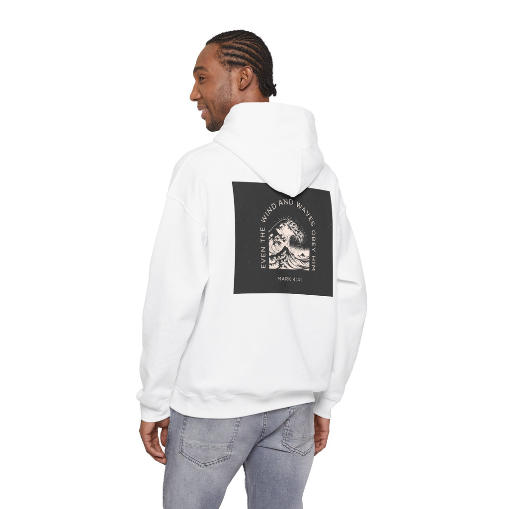 Biblical Wave Hoodie – 'Even the wind and waves obey Him' Christian Pullover sweatshirt