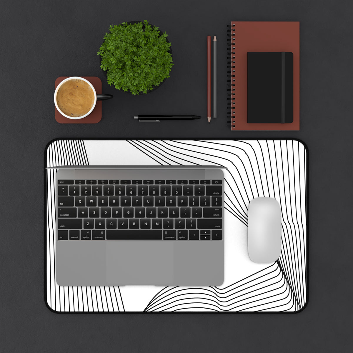 Abstract Black & White Line Art Desk Mat — Minimalist Office Mouse Pad