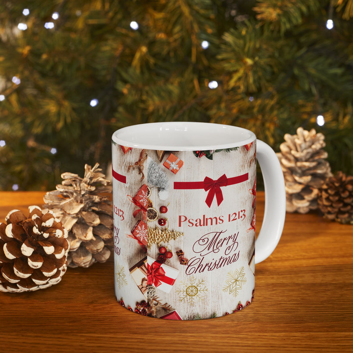 Christmas Psalms Mug — "Psalms 121:3" Merry Christmas Ceramic Coffee Cup (11oz)