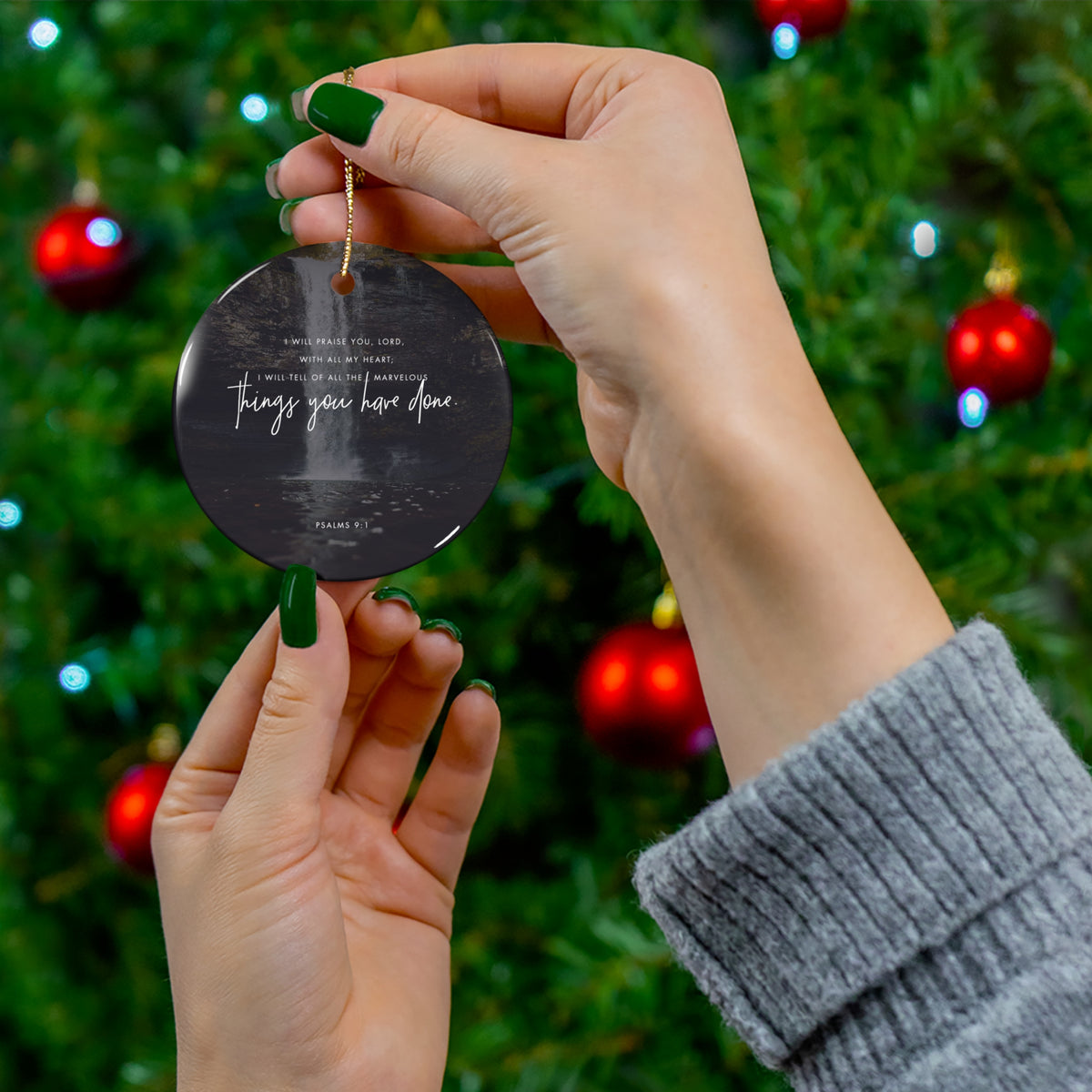 Psalms 9:1 Ceramic Faith Ornament — Christmas Decoration