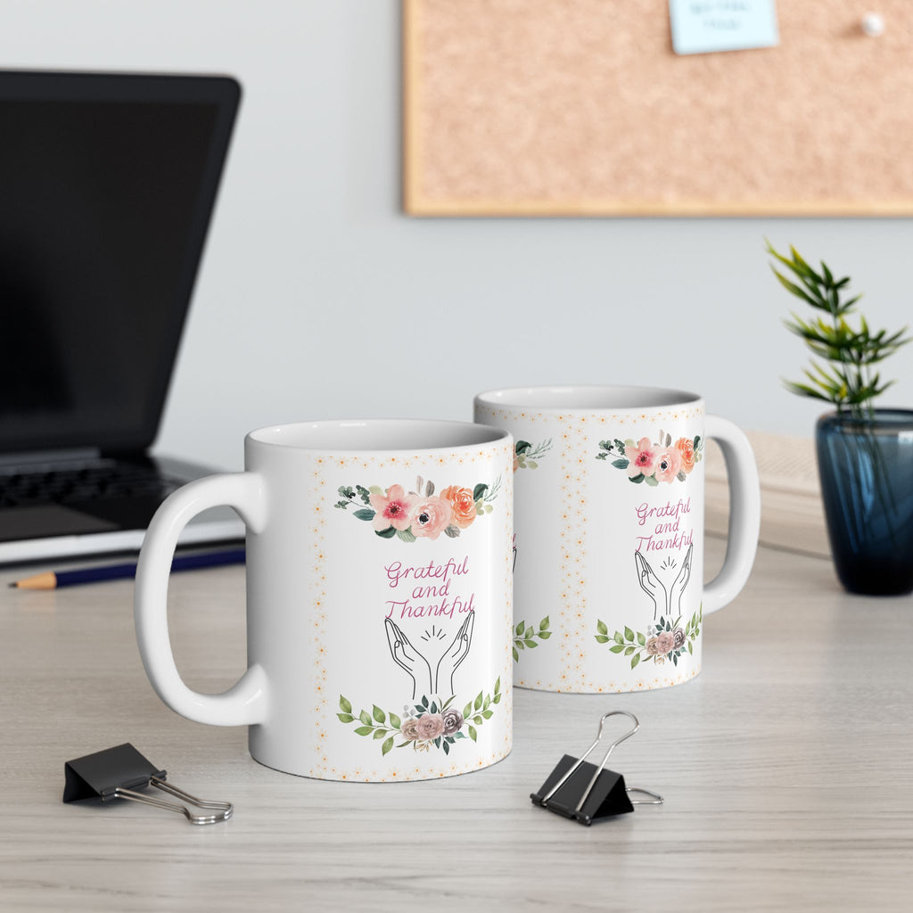 Grateful and Thankful | Beautiful Floral Mug Ceramic coffee cup
