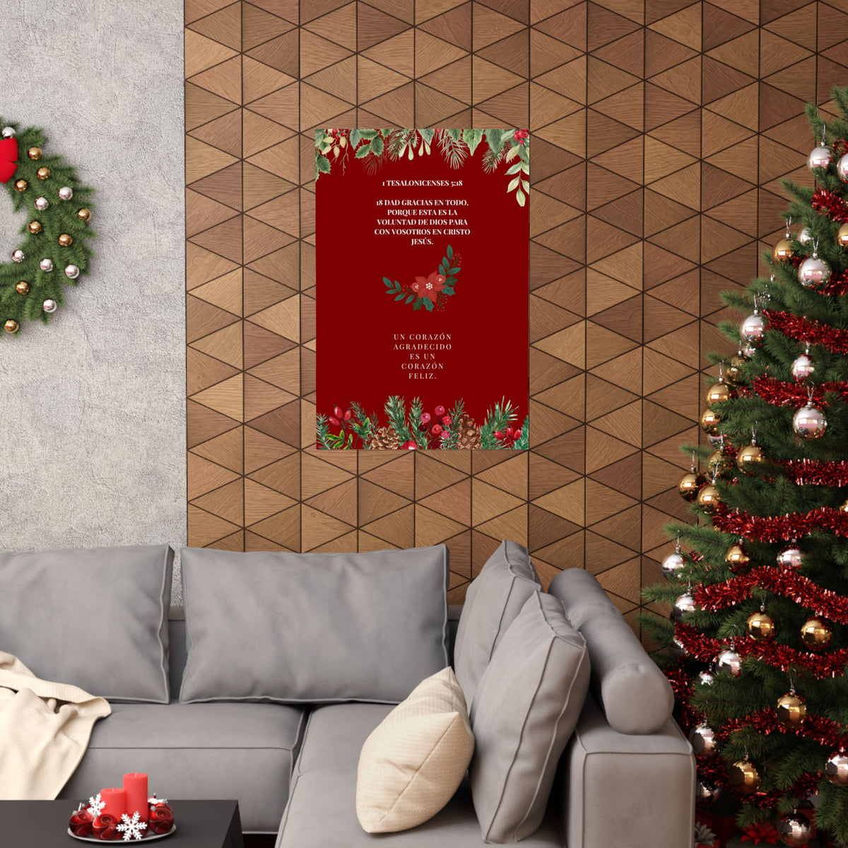Christmas Bible Verse Poster — "Dad Gracias en Todo..." Matte Vertical Holiday Wall Art