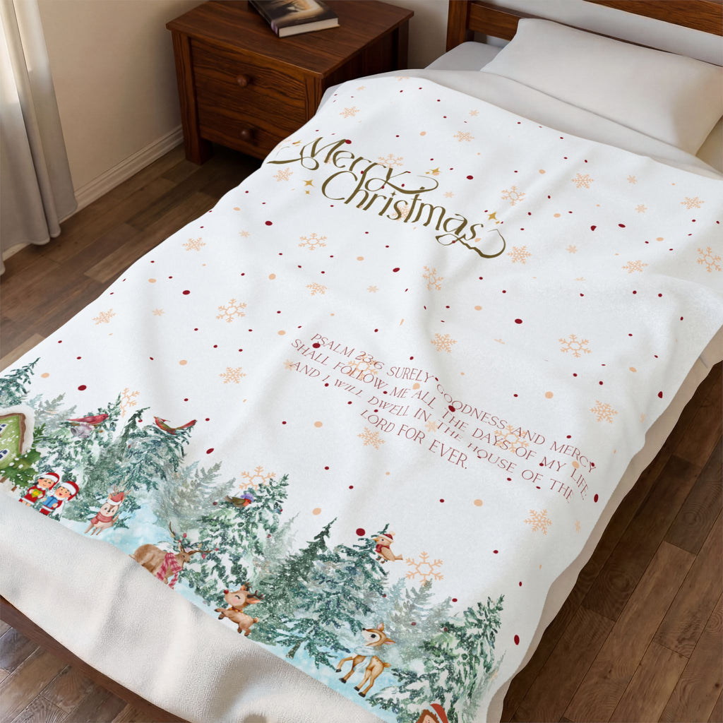 Christmas Psalms 23:6 Velveteen Plush Blanket — Winter Village Holiday Throw