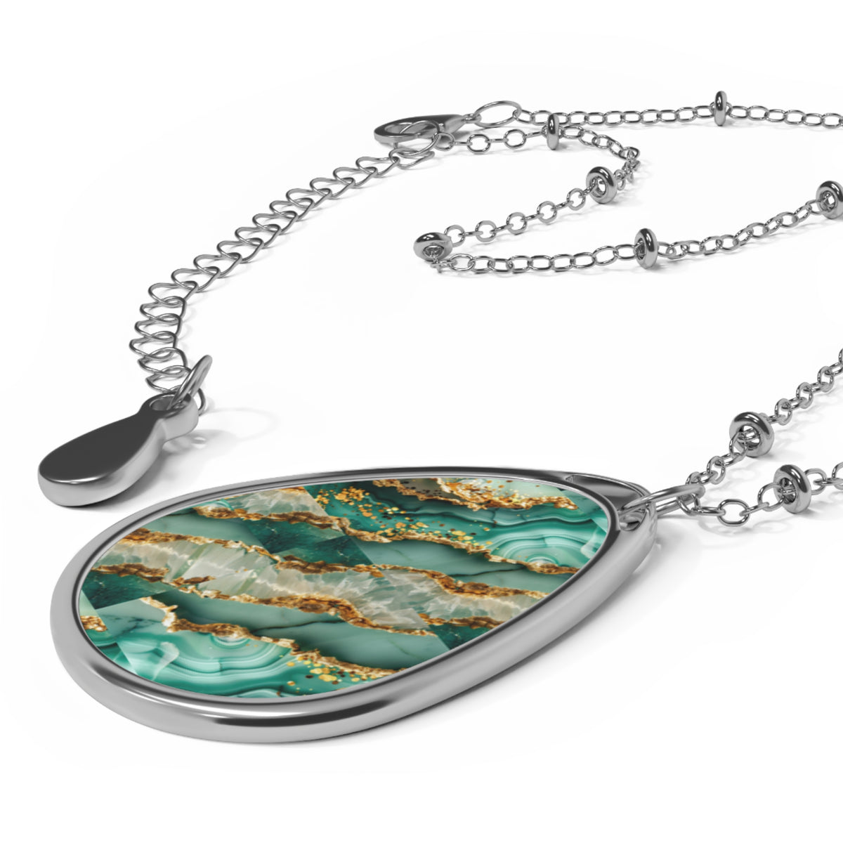 Elegant Green Agate-Print Teardrop Pendant Necklace
