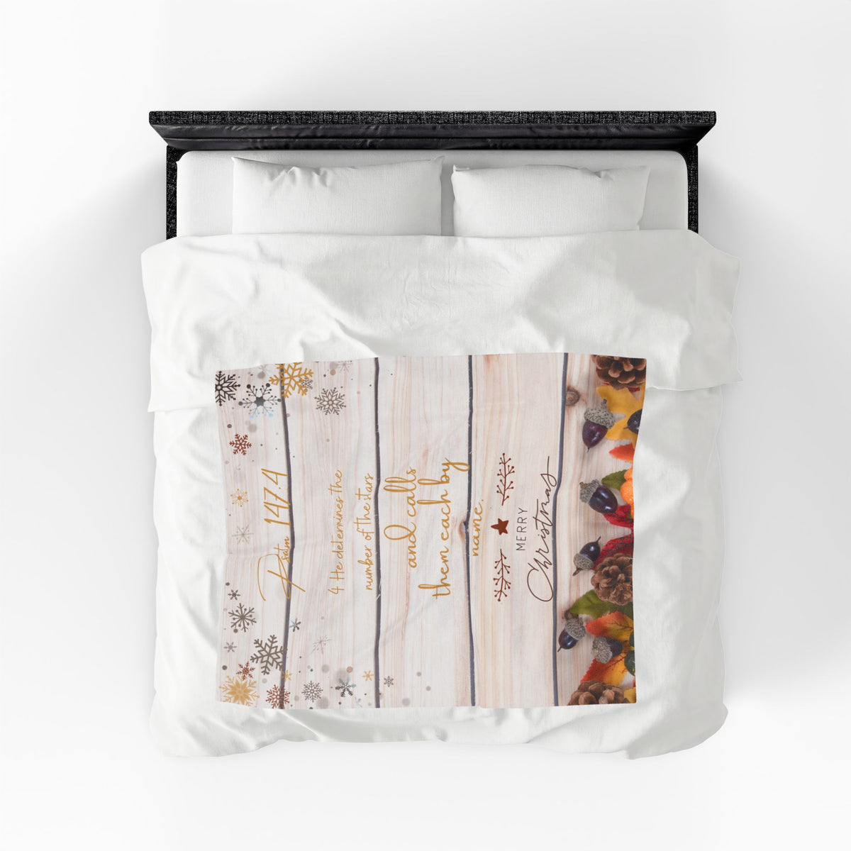 Christmas Velveteen Plush Blanket – ‘Psalms 147:4’ Bible Verse