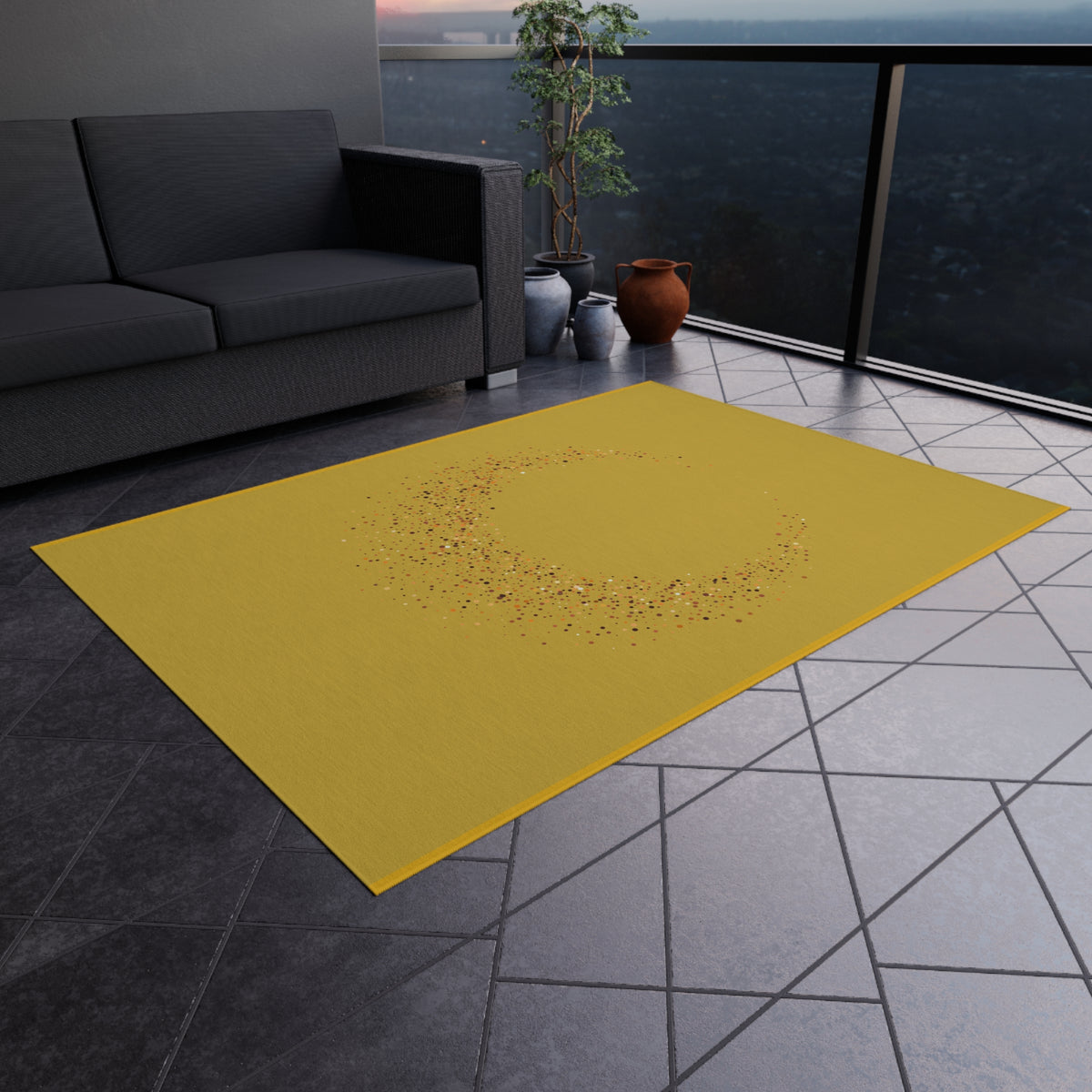 Elegant Crescent Confetti Outdoor Rug — Weatherproof Patio Doormat