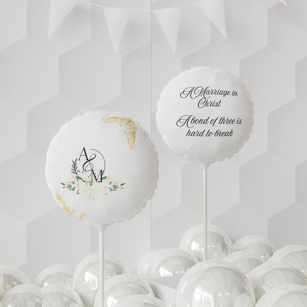 A Marriage in Christ" Wedding Balloon Beautiful White Floral