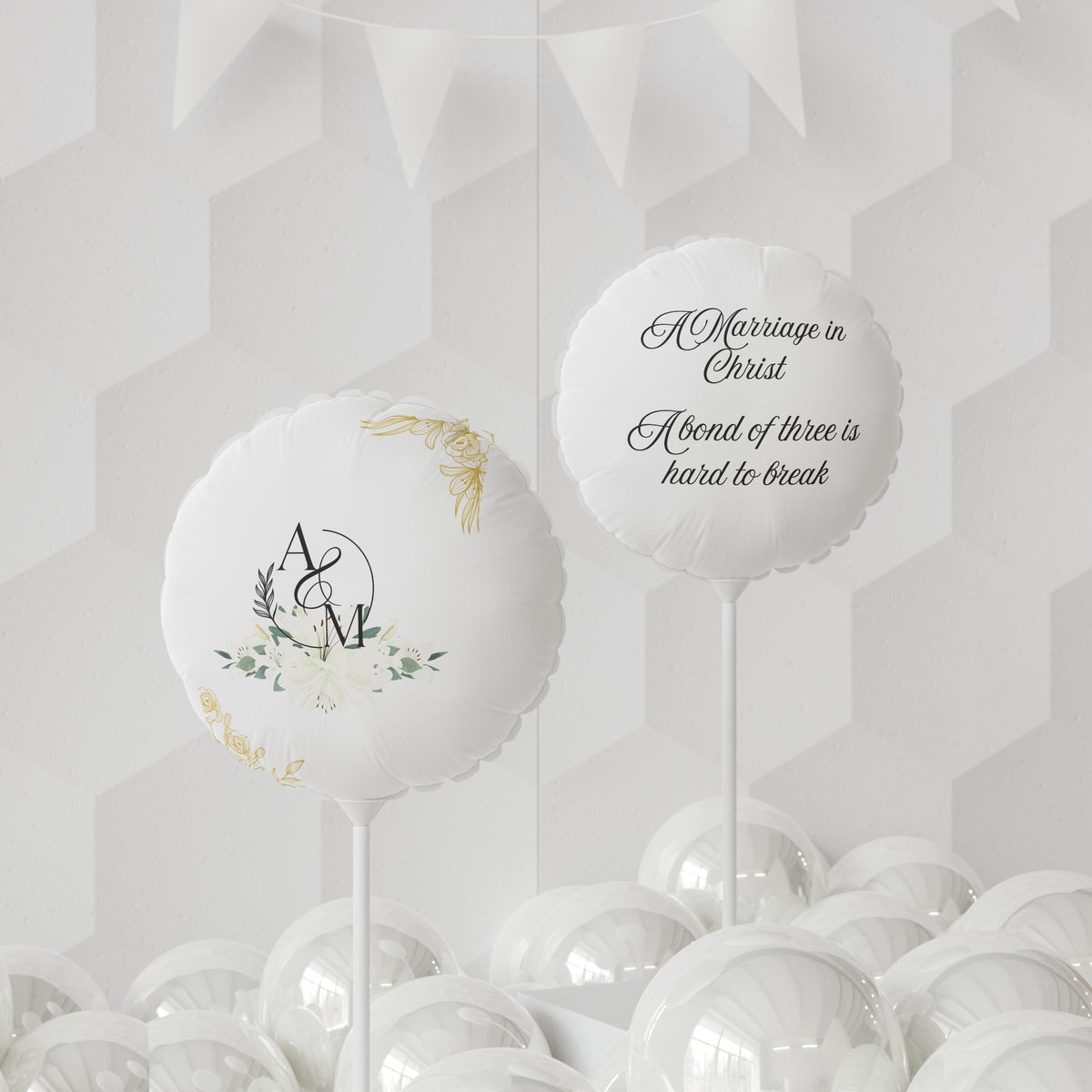 A Marriage in Christ" Wedding Balloon Beautiful White Floral