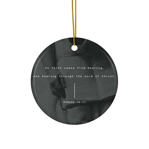 Christian Scripture Star Ornament — Romans 10:17 Ceramic Christmas Ornament